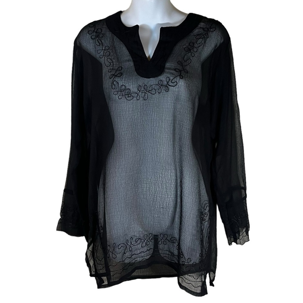 Sand & Sun sheer embroidered black cover-up size Medium